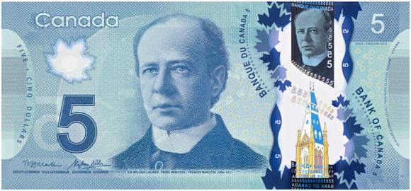 Канада: введена в обращение новая банкнота достоинством в 5 долларов, изготовленная на полимерной основе. 