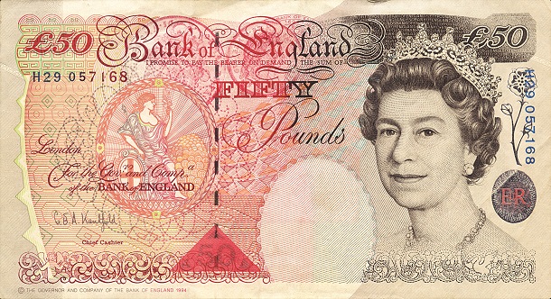 Великобритания: выведена из обращения банкнота достоинством в 50 фунтов стерлингов выпуска 1994 г.