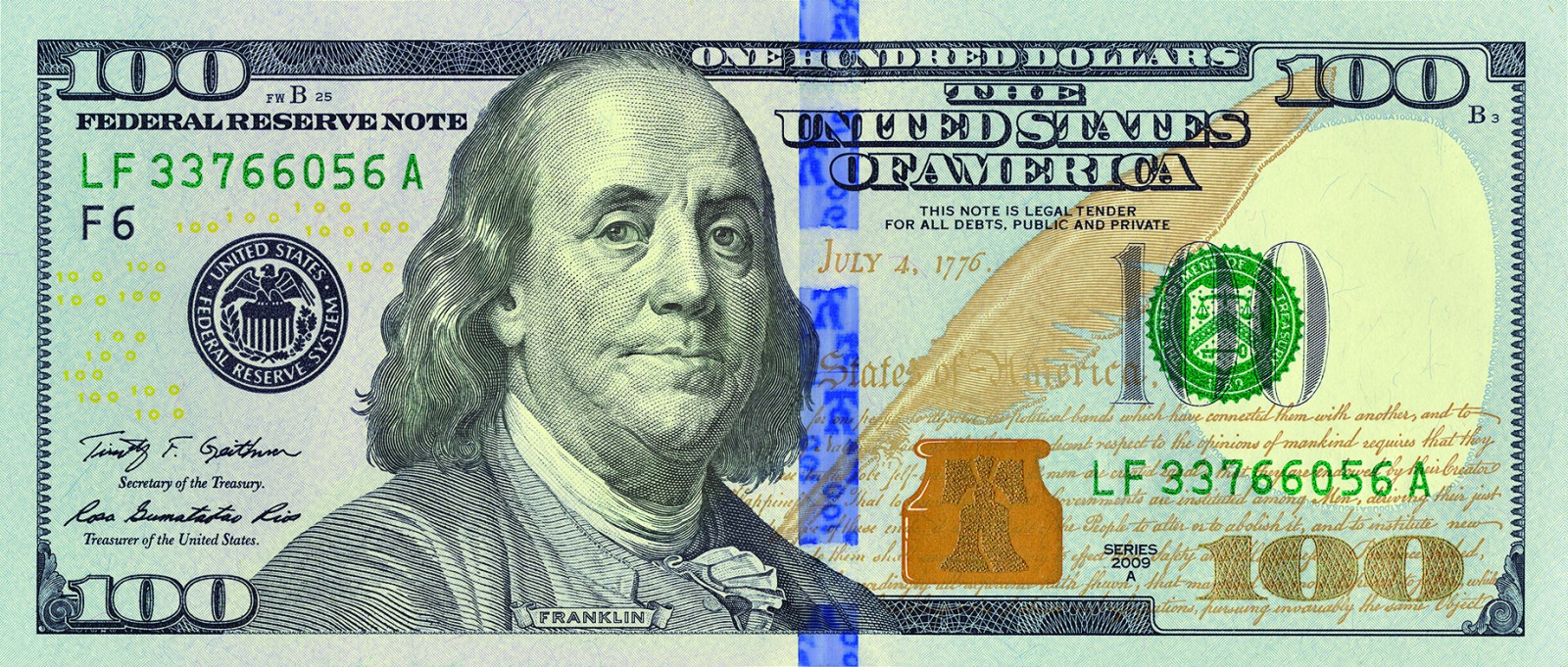 CША. Новая банкнота номиналом в 100 долларов серии 2009 А 
